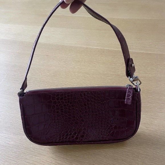 By Far Rachel Croco Embossed Leather Nutella Purple Shoulder Bag Purse $390 - Picture 3 of 7